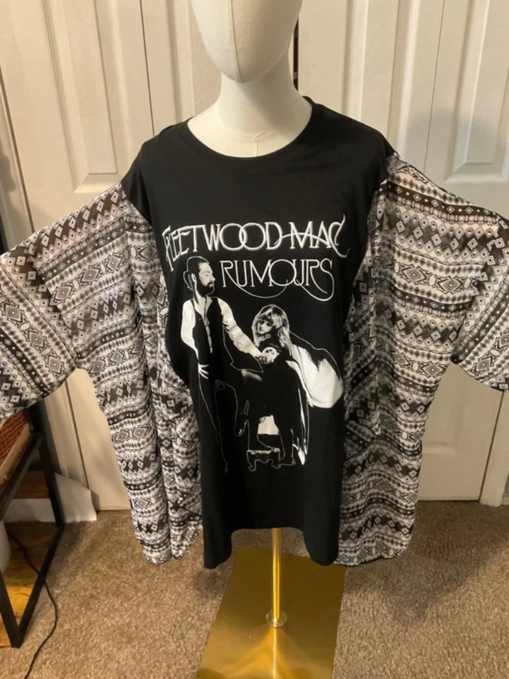 Fleetwood Mac Rumours Upcycled Graphic T-Shirt with Flowy Printed Sleeves - OSFM